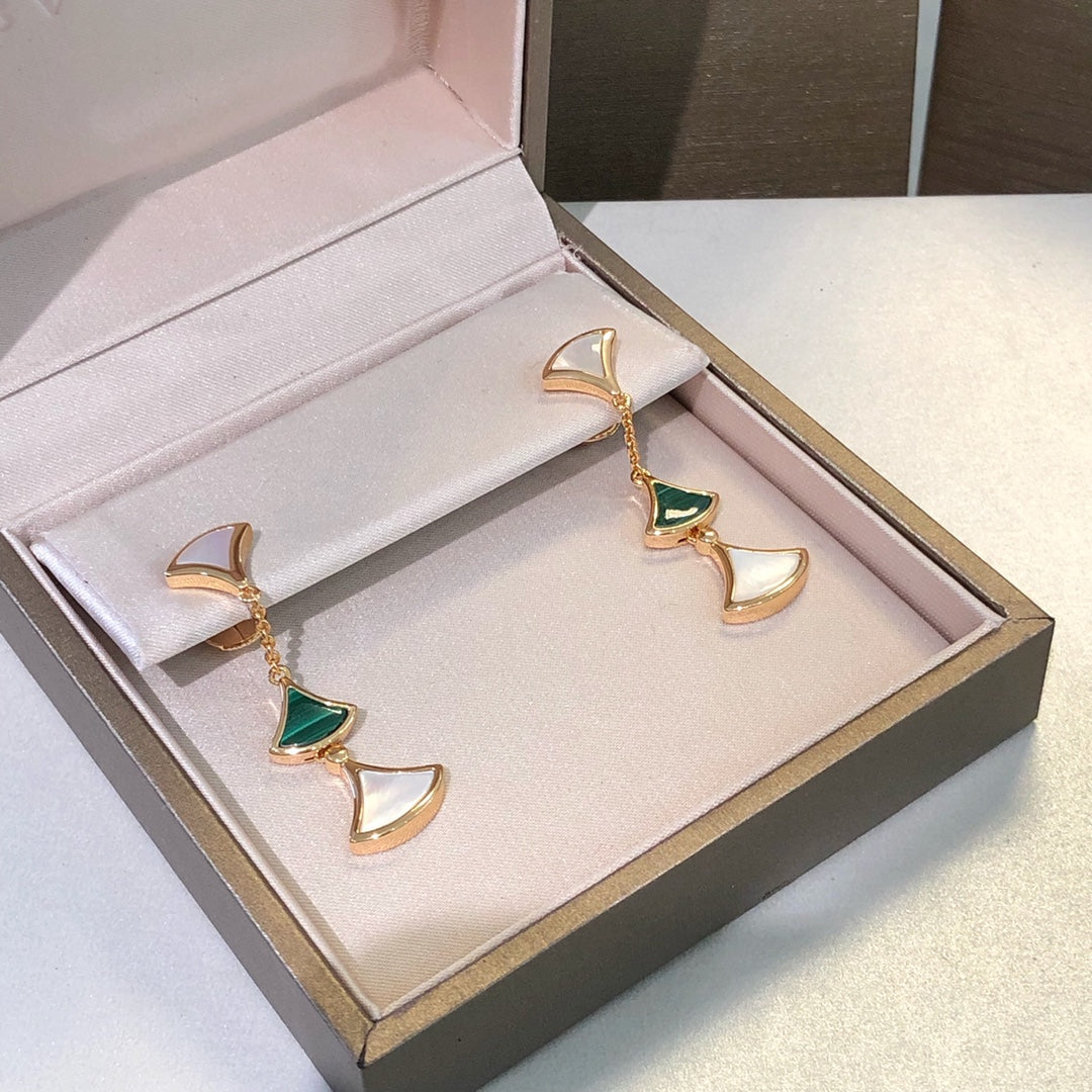 [⭐Marins]DREAM EARRINGS 3 MOTIFS MALACHITE MOP PINK GOLD