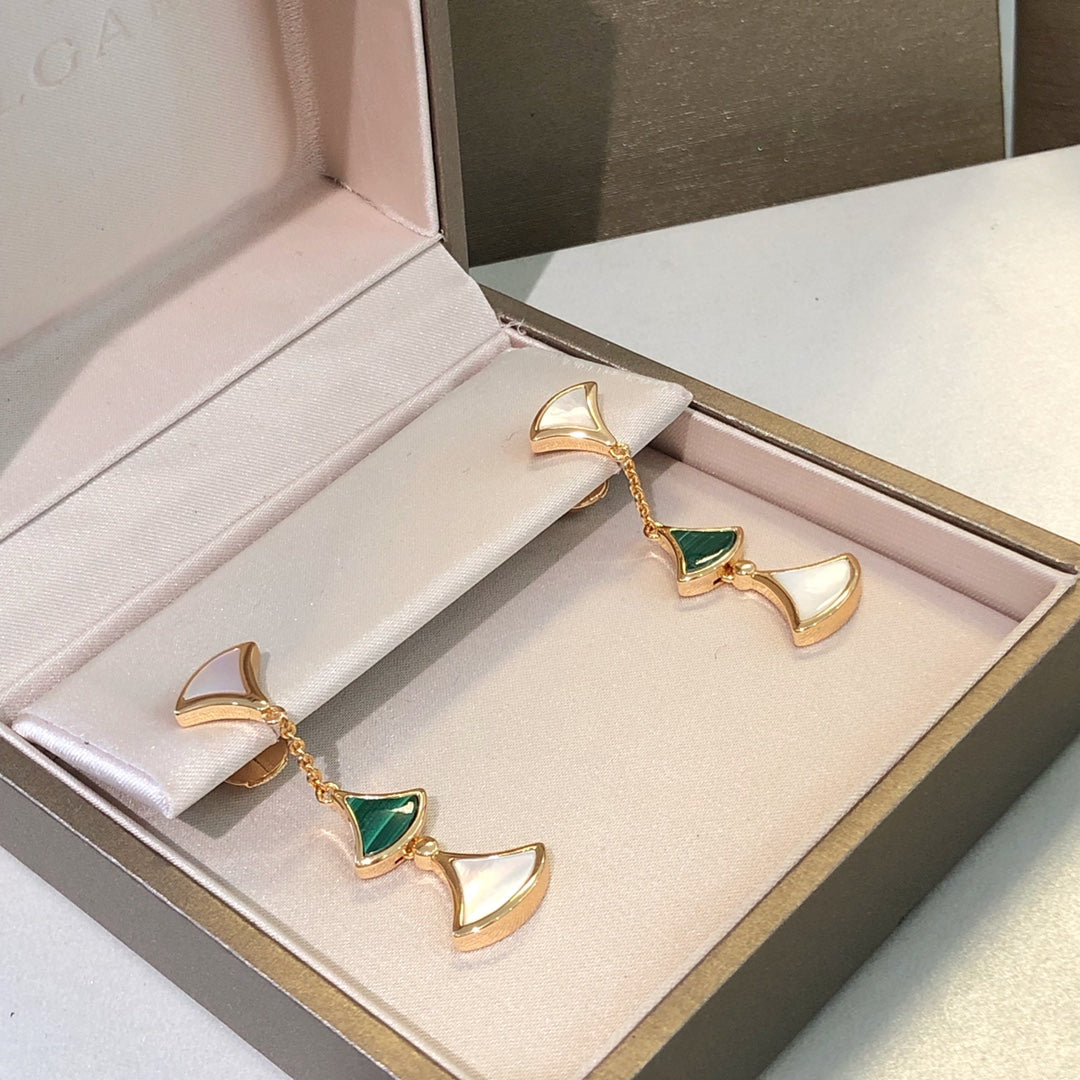 [⭐Marins]DREAM EARRINGS 3 MOTIFS MALACHITE MOP PINK GOLD