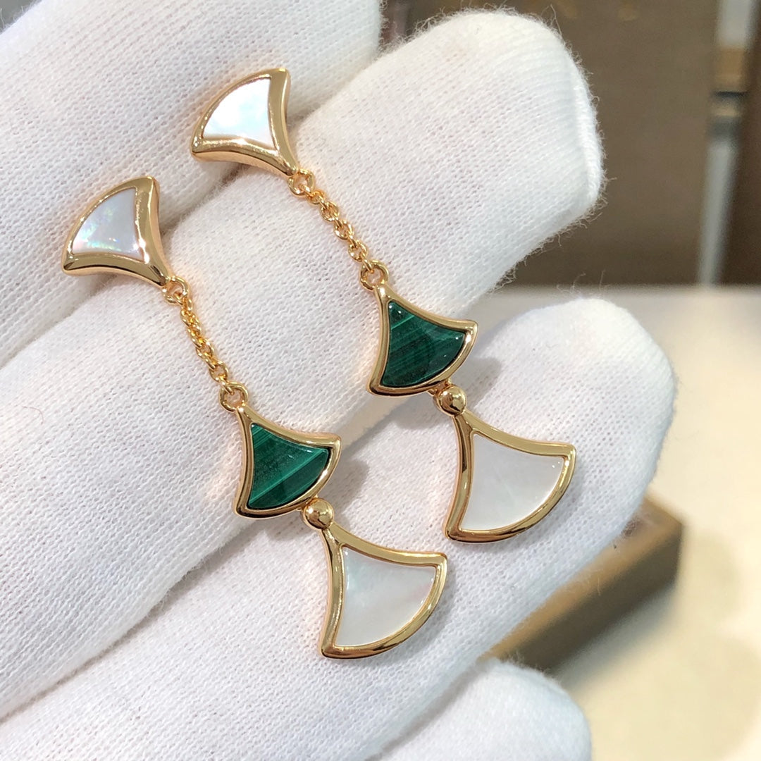 [⭐Marins]DREAM EARRINGS 3 MOTIFS MALACHITE MOP PINK GOLD