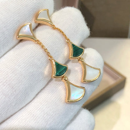 [⭐Marins]DREAM EARRINGS 3 MOTIFS MALACHITE MOP PINK GOLD