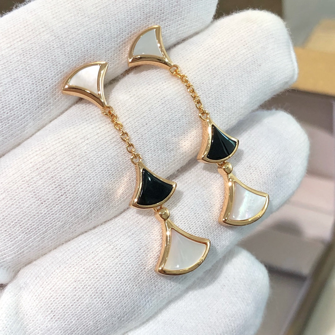 [⭐Marins]DREAM EARRINGS 3 MOTIFS ONYX MOP PINK GOLD