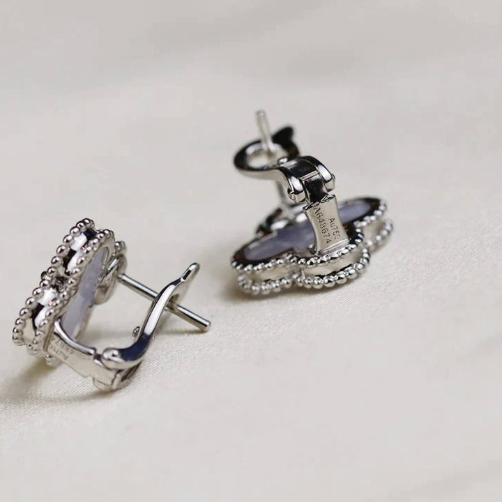 [Marin-Jewelry]CLOVER MEDIUM 1 MOTIFS  WHITE MOP EARRINGS SILVER