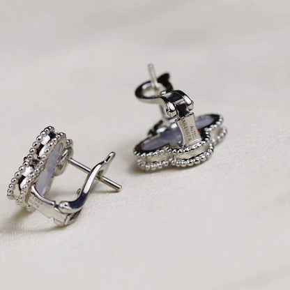 [Marin-Jewelry]CLOVER MEDIUM 1 MOTIFS  WHITE MOP EARRINGS SILVER