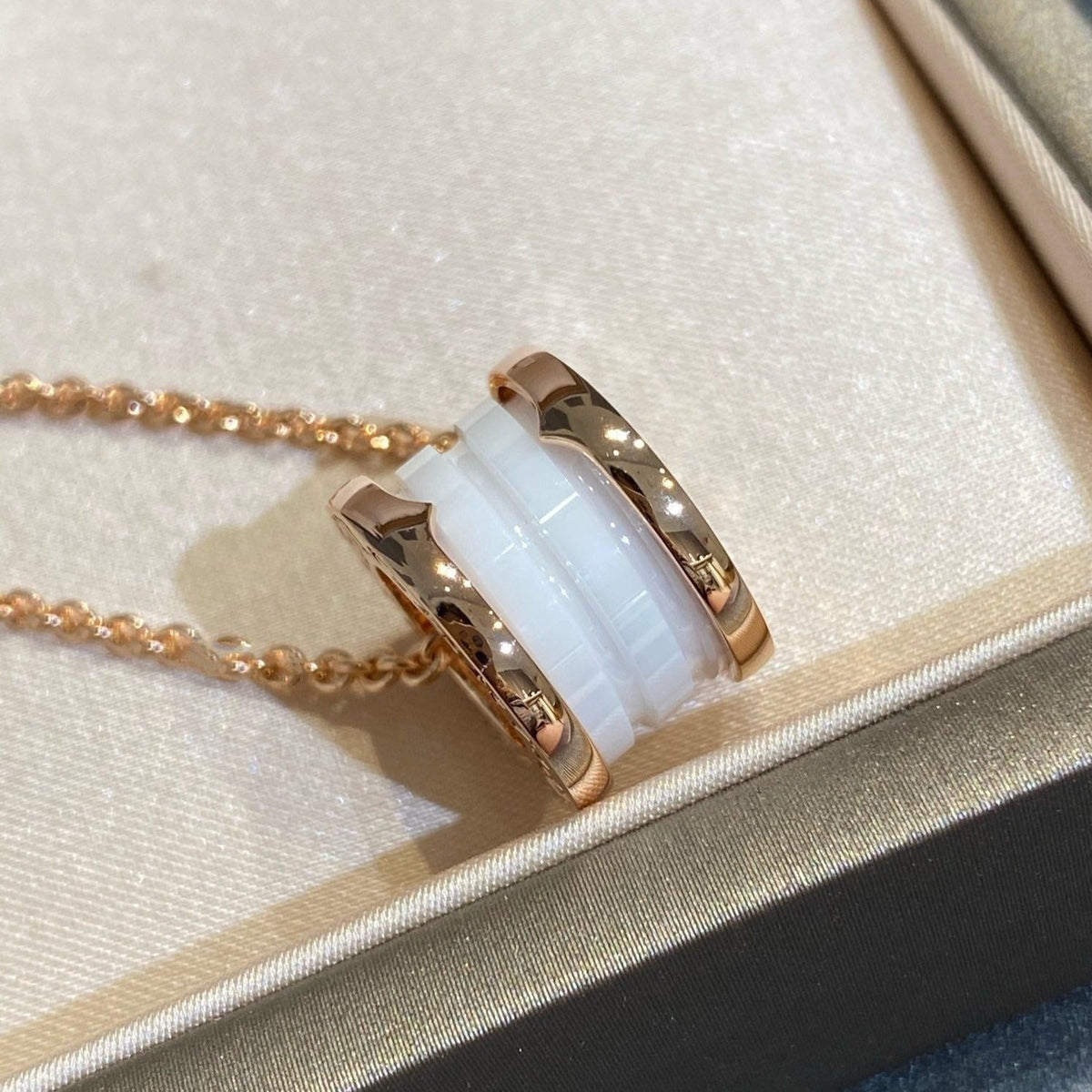 [⭐Marins]ZERO 1 WHITE CERAMIC PINK GOLD NECKLACE