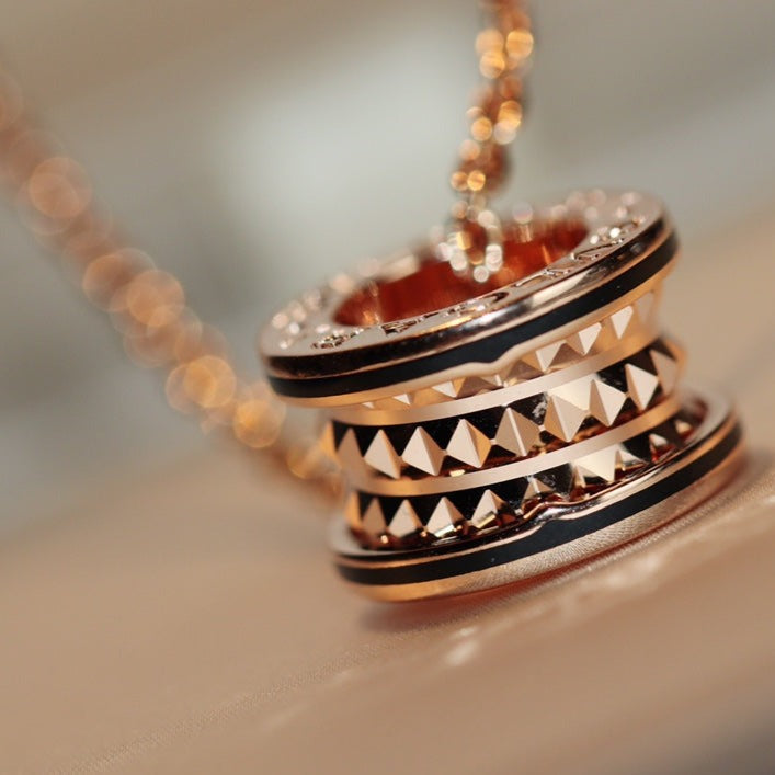 [⭐Marins]ZERO 1 ROCK PEDANT PINK GOLD BLACK NECKLACE