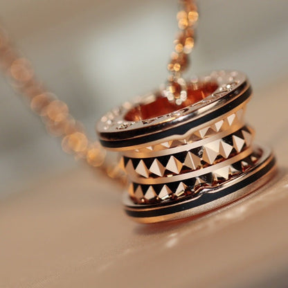 [⭐Marins]ZERO 1 ROCK PEDANT PINK GOLD BLACK NECKLACE