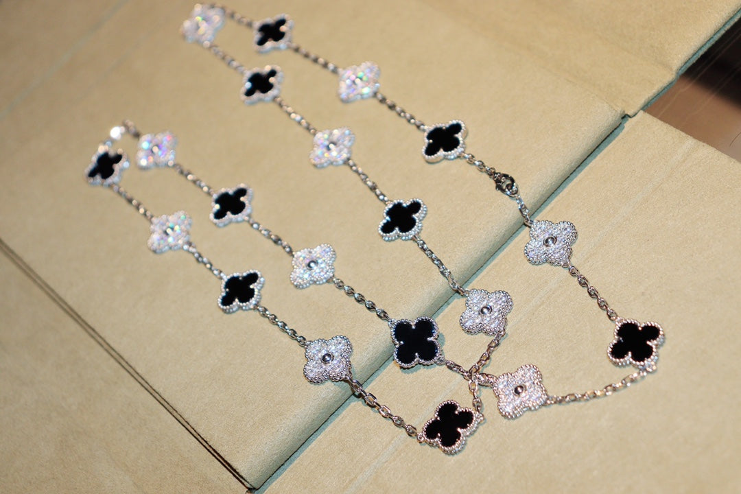 [Marin-Jewelry]TRÈFLE 20 MOTIFS ONYX DIAMANT ARGENT