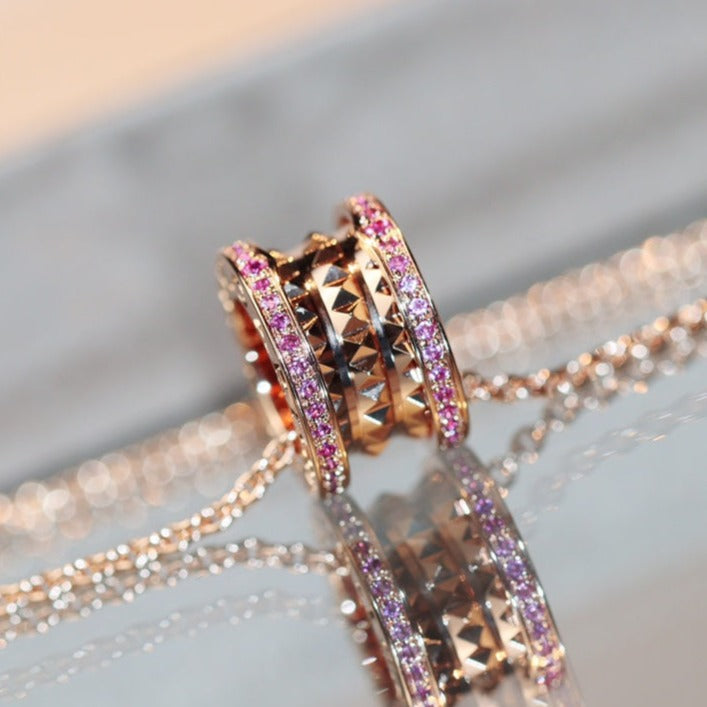 [⭐Marins]ZERO 1 ROCK PINK GOLD PINK DIAMOND NECKLACE