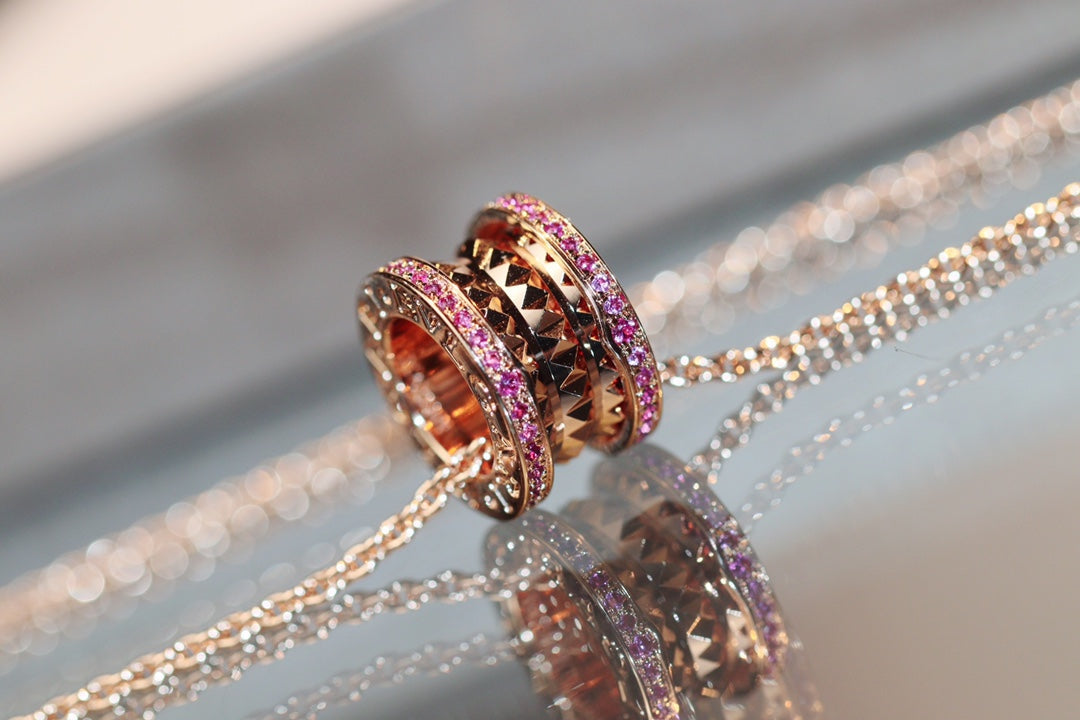 [⭐Marins]ZERO 1 ROCK PINK GOLD PINK DIAMOND NECKLACE