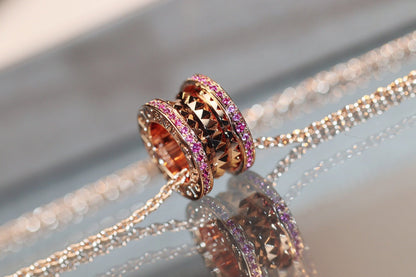 [⭐Marins]ZERO 1 ROCK PINK GOLD PINK DIAMOND NECKLACE