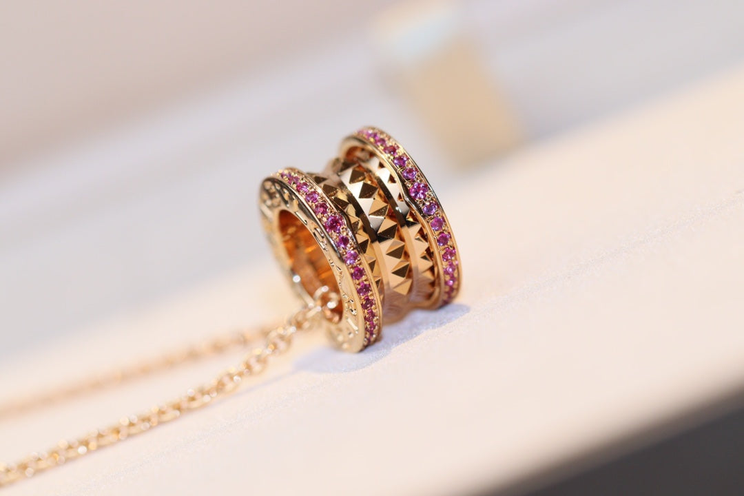 [⭐Marins]ZERO 1 ROCK PINK GOLD PINK DIAMOND NECKLACE
