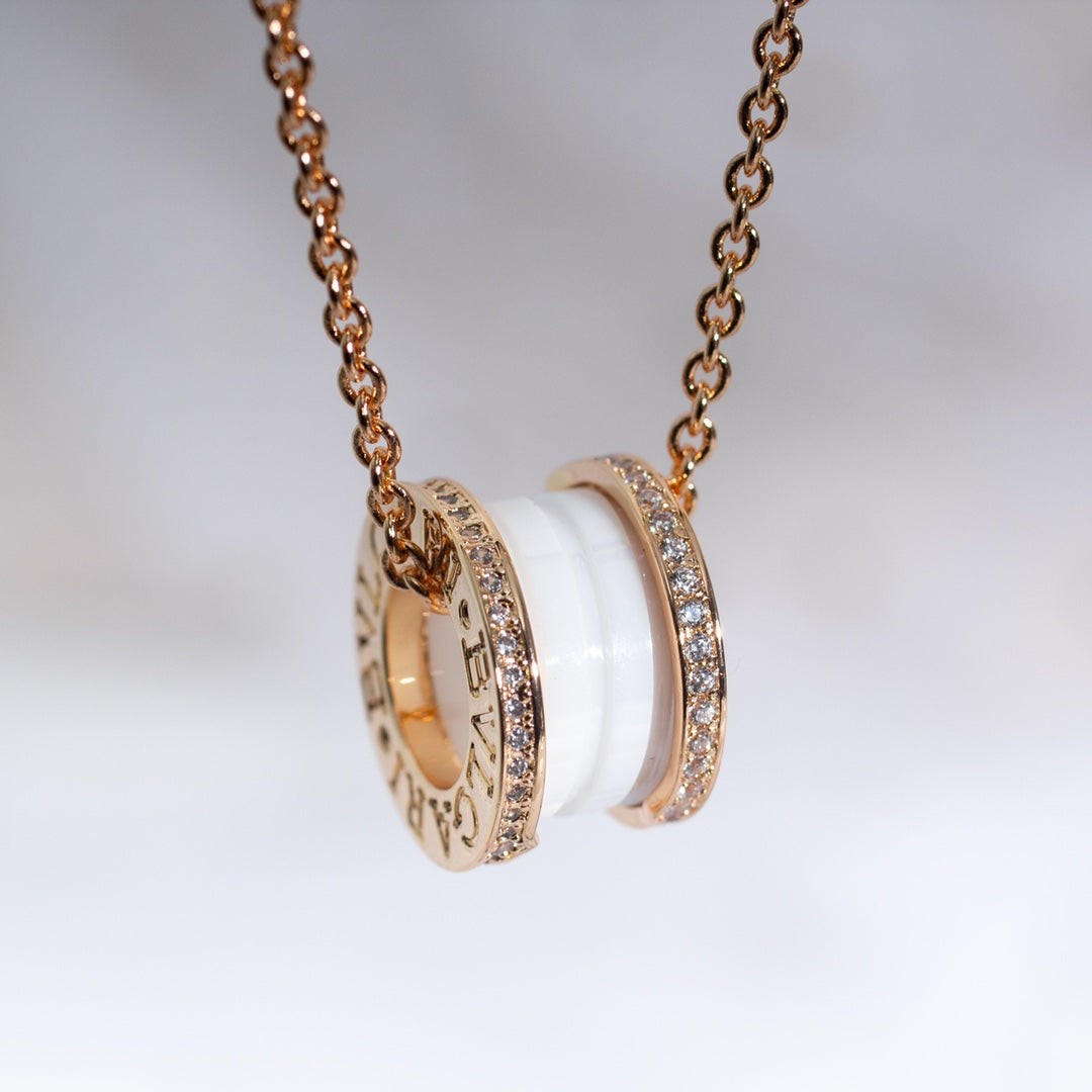 [⭐Marins]ZERO 1 WHITE CERAMIC PINK GOLD DIAMOND NECKLACE