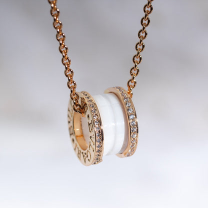 [⭐Marins]ZERO 1 WHITE CERAMIC PINK GOLD DIAMOND NECKLACE