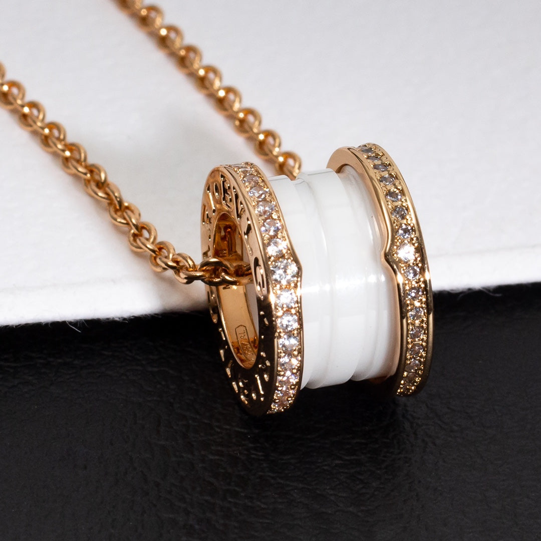 [⭐Marins]ZERO 1 WHITE CERAMIC PINK GOLD DIAMOND NECKLACE