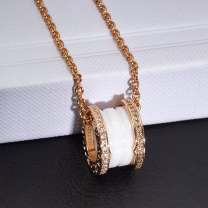 [⭐Marins]ZERO 1 WHITE CERAMIC PINK GOLD DIAMOND NECKLACE