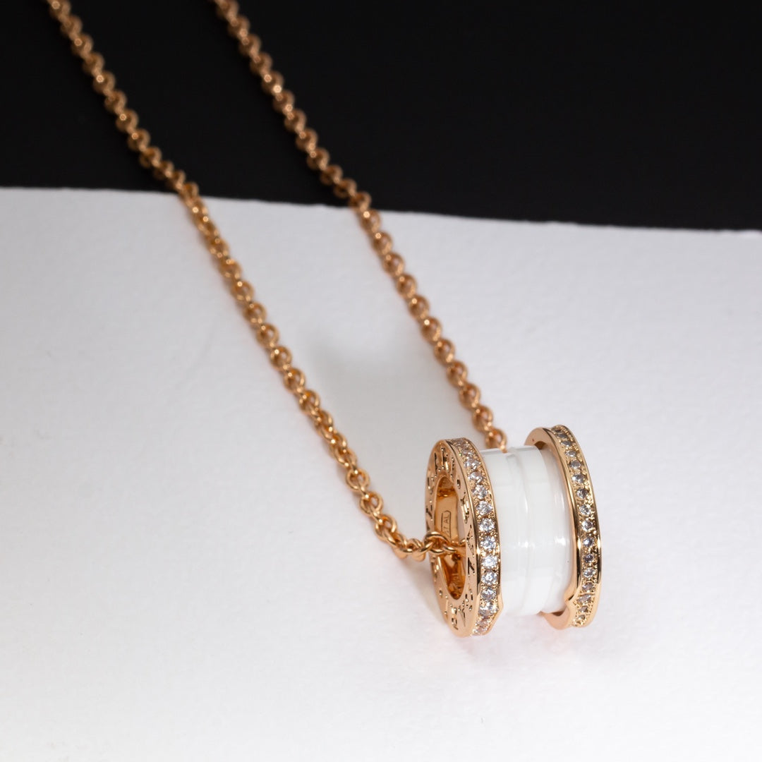 [⭐Marins]ZERO 1 WHITE CERAMIC PINK GOLD DIAMOND NECKLACE