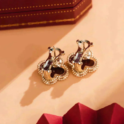 [Marin-Jewelry]CLOVER MEDIUM 1 MOTIFS CARNELIAN  EARRINGS
