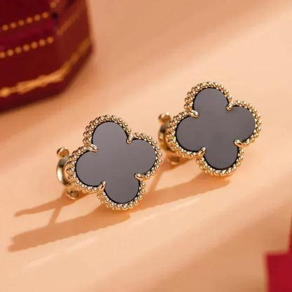 [Marin-Jewelry]CLOVER MEDIUM 1 MOTIFS  ONYX STUD EARRINGS