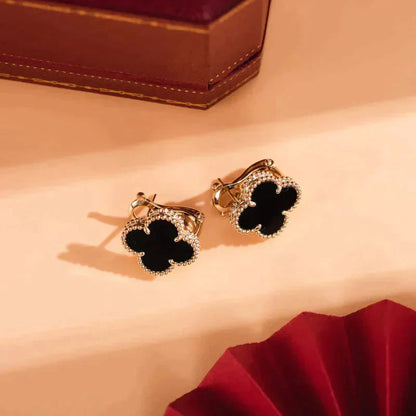 [Marin-Jewelry]CLOVER MEDIUM 1 MOTIFS  ONYX STUD EARRINGS