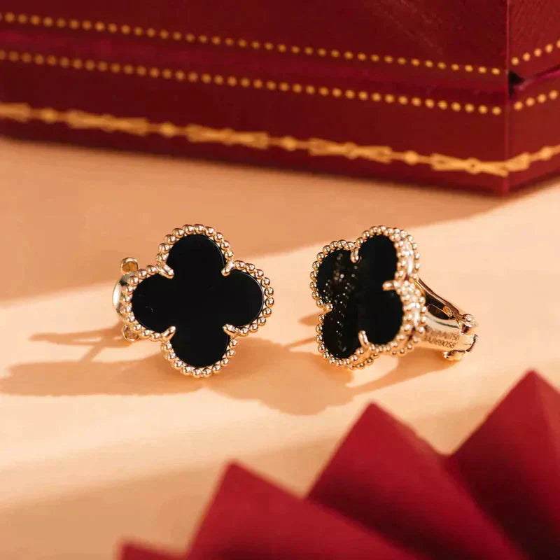 [Marin-Jewelry]CLOVER MEDIUM 1 MOTIFS  ONYX STUD EARRINGS
