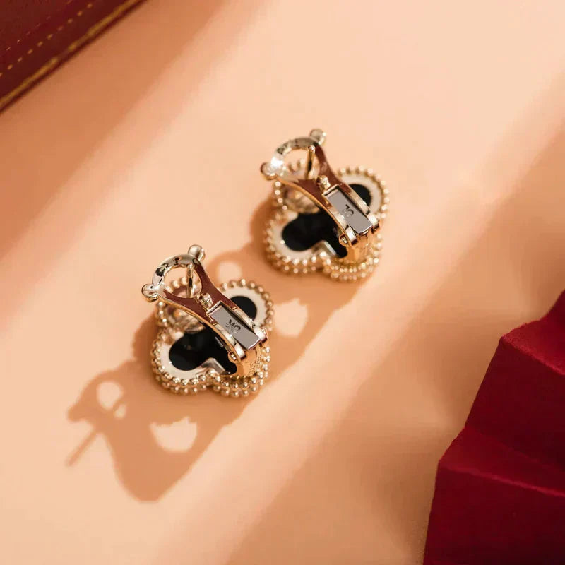 [Marin-Jewelry]CLOVER MEDIUM 1 MOTIFS  ONYX STUD EARRINGS
