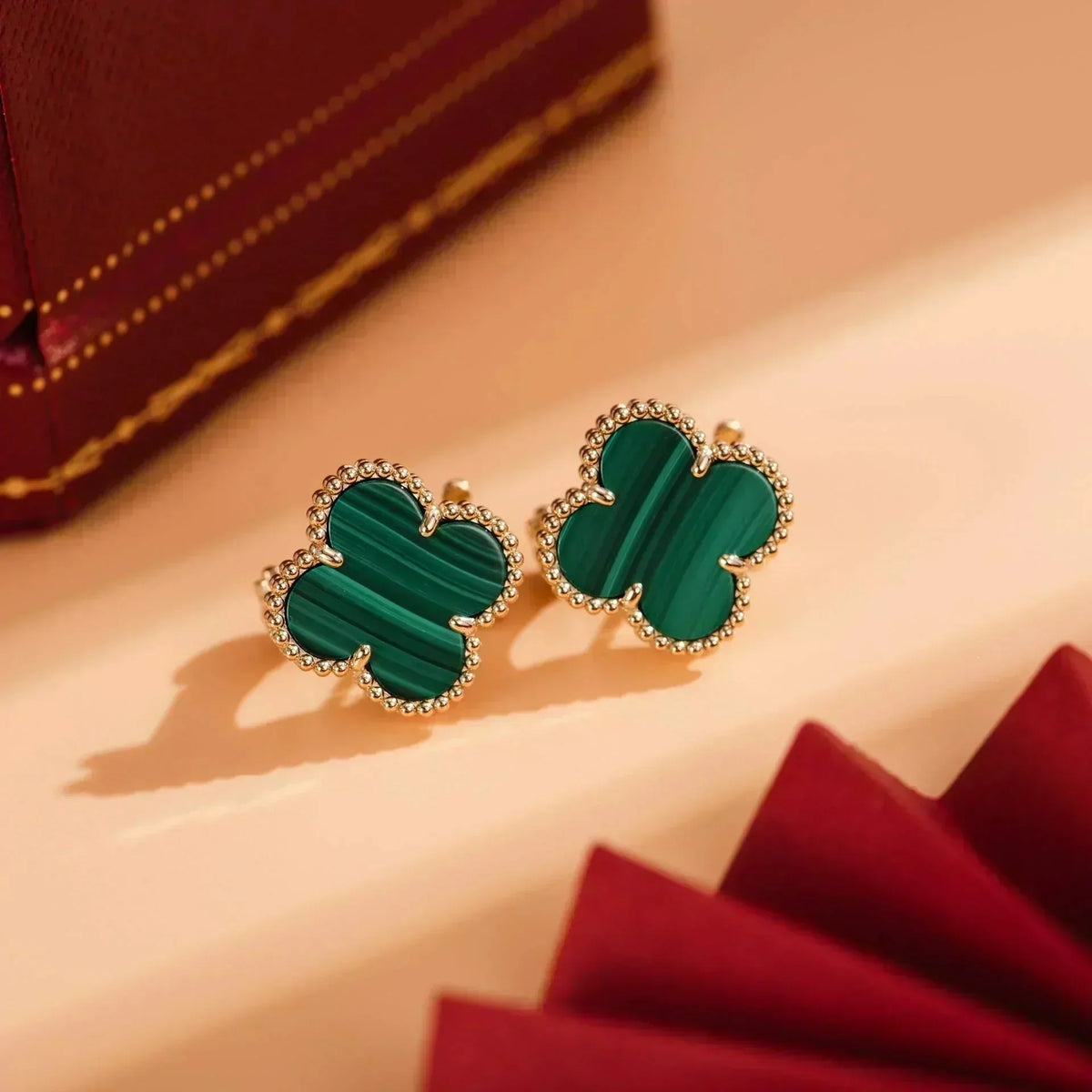 [Marin-Jewelry]CLOVER MEDIUM 1 MOTIFS MALACHITE  EARRINGS