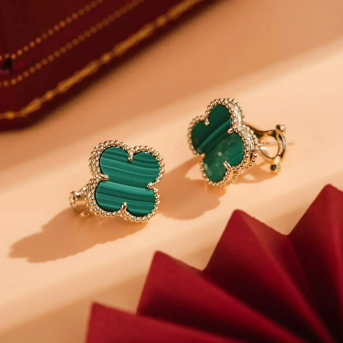 [Marin-Jewelry]CLOVER MEDIUM 1 MOTIFS MALACHITE  EARRINGS