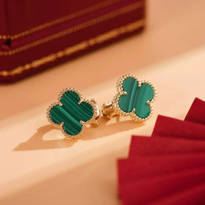 [Marin-Jewelry]CLOVER MEDIUM 1 MOTIFS MALACHITE  EARRINGS