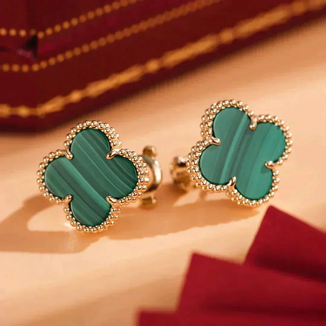 [Marin-Jewelry]CLOVER MEDIUM 1 MOTIFS MALACHITE  EARRINGS
