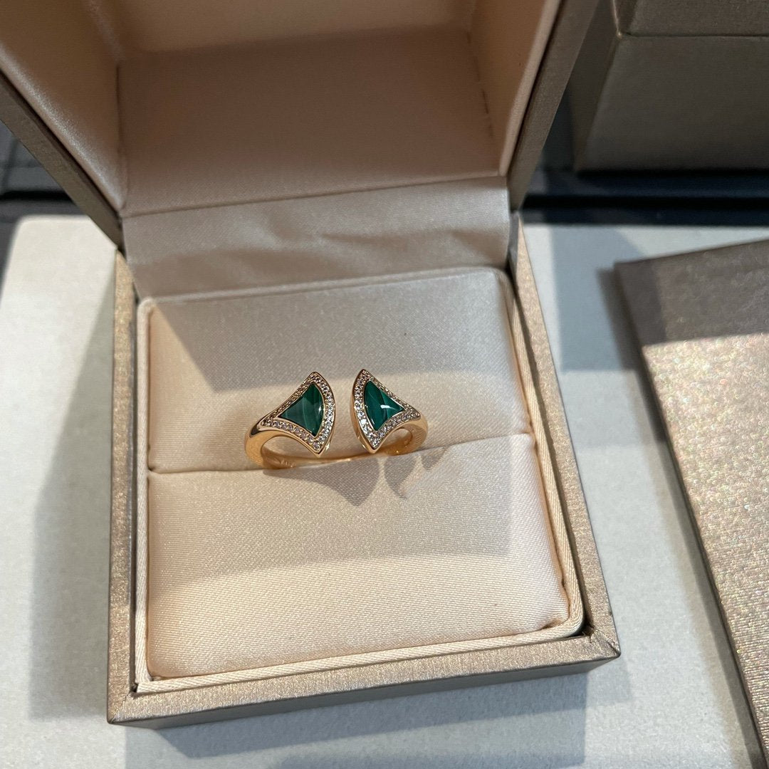 [⭐Marins]DREAM MALACHITE DIAMOND OPEN RING