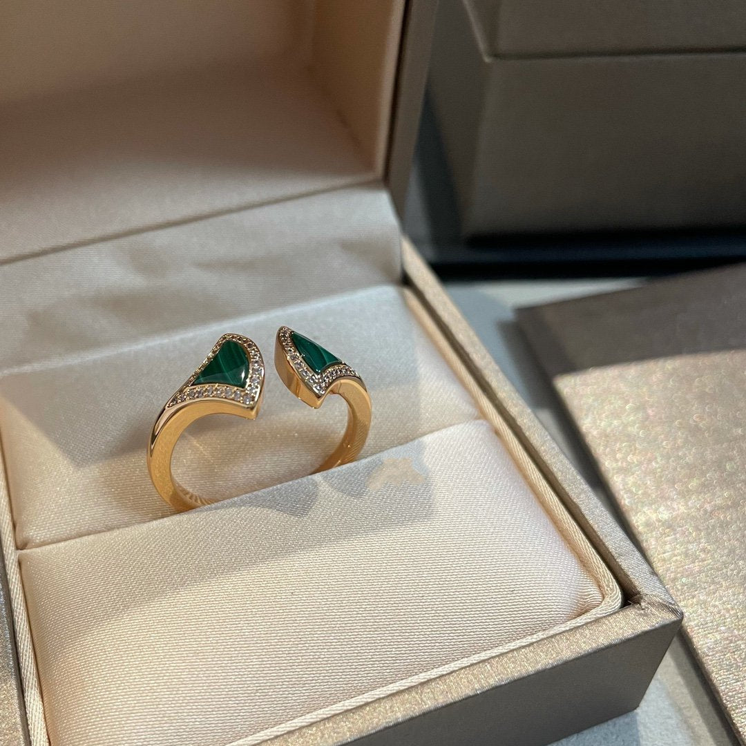 [⭐Marins]DREAM MALACHITE DIAMOND OPEN RING