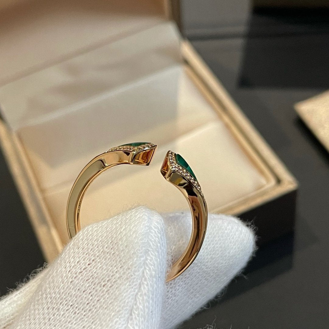 [⭐Marins]DREAM MALACHITE DIAMOND OPEN RING