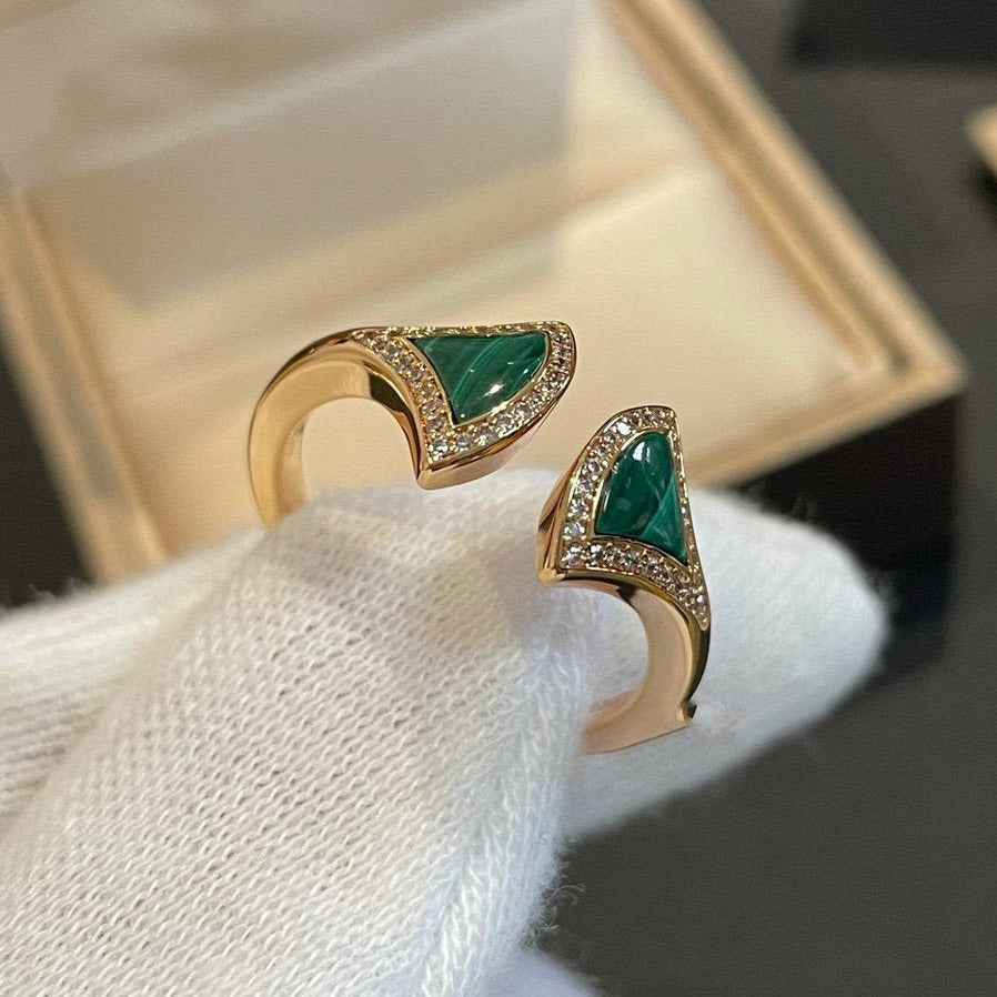 [⭐Marins]DREAM MALACHITE DIAMOND OPEN RING