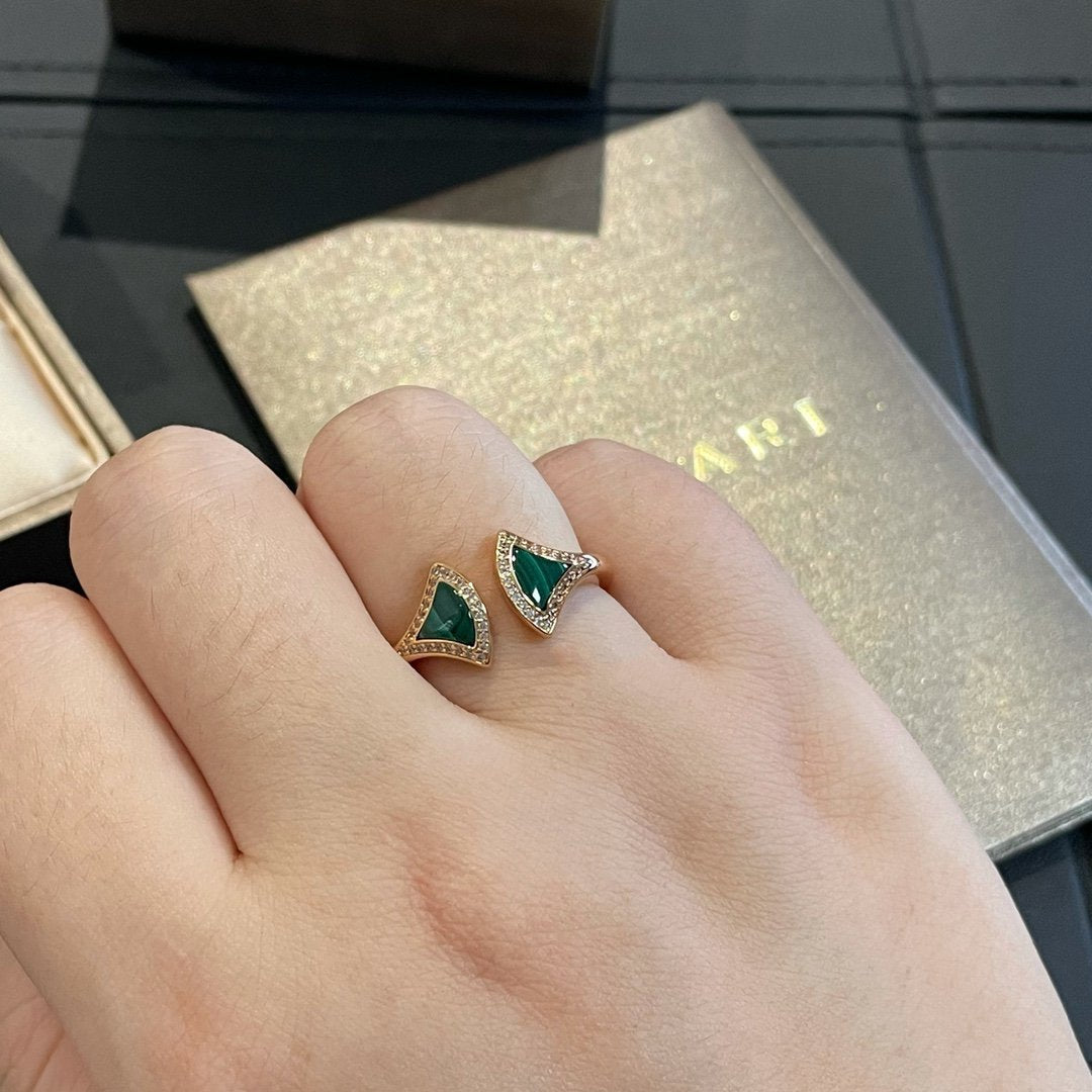 [⭐Marins]DREAM MALACHITE DIAMOND OPEN RING