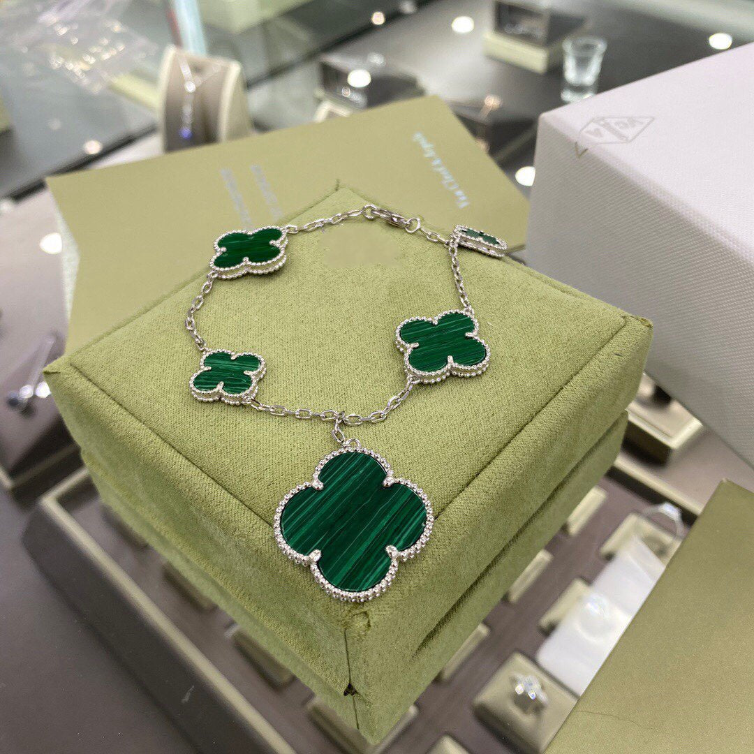 [Marin-Jewelry]BRACELET TRÈFLE 5 MOTIFS ARGENT MALACHITE