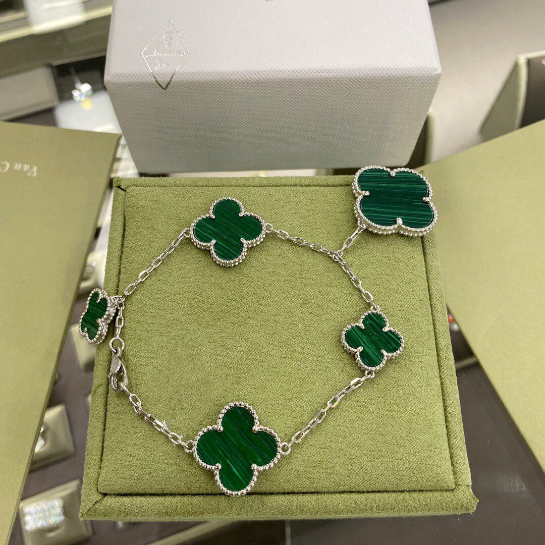 [Marin-Jewelry]BRACELET TRÈFLE 5 MOTIFS ARGENT MALACHITE