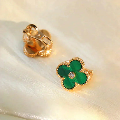 [Marin-Jewelry]BOUCLES D'OREILLES CLOVER MEDIUM 1 MOTIF MALACHITE ET DIAMANT