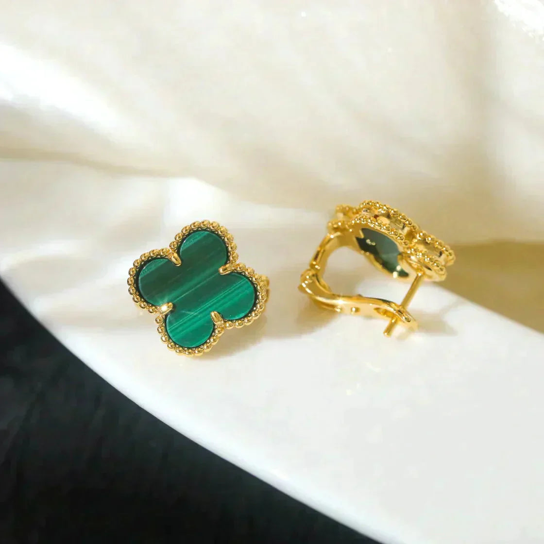[Marin-Jewelry]CLOVER MEDIUM 1 MOTIFS MALACHITE  EARRINGS