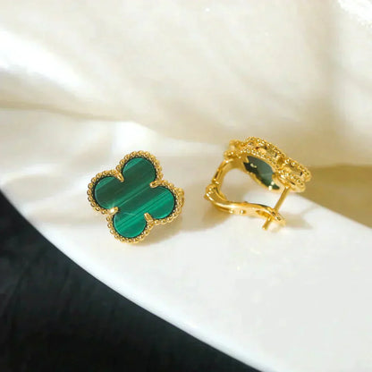 [Marin-Jewelry]CLOVER MEDIUM 1 MOTIFS MALACHITE  EARRINGS