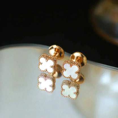 [Marin-Jewelry]CLOVER MINI 9.5MM WHITE MOP EARRINGS
