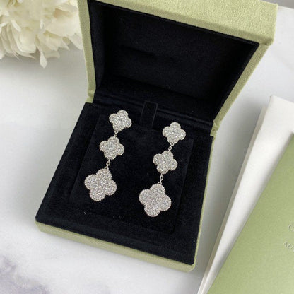 [Marin-Jewelry]CLOVER 3 MOTIF DIAMOND SILVER DROP EARRINGS