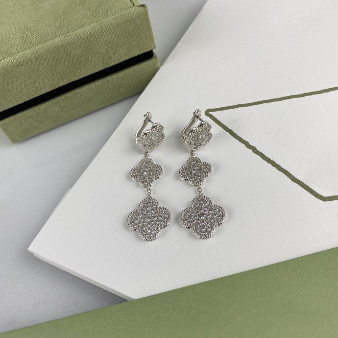 [Marin-Jewelry]CLOVER 3 MOTIF DIAMOND SILVER DROP EARRINGS