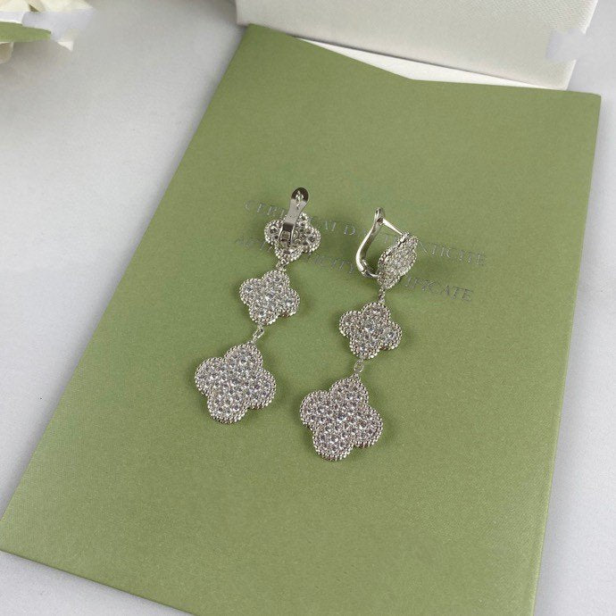 [Marin-Jewelry]CLOVER 3 MOTIF DIAMOND SILVER DROP EARRINGS