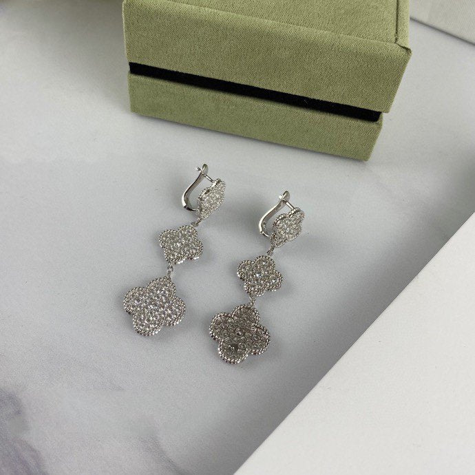 [Marin-Jewelry]CLOVER 3 MOTIF DIAMOND SILVER DROP EARRINGS
