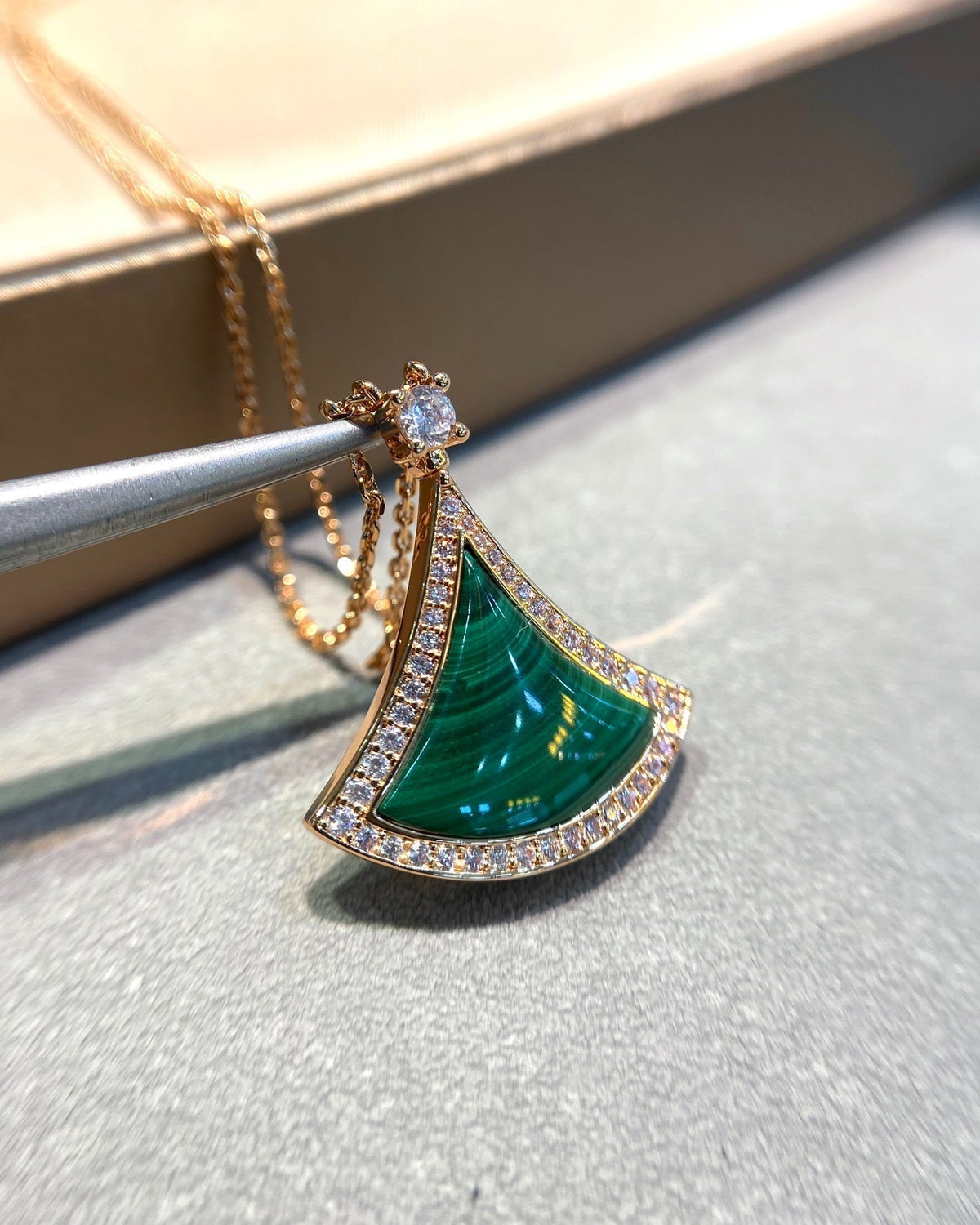[⭐Marins]DREAM MALACHITE DIAMOND PAVED PINK GOLD NECKLACE