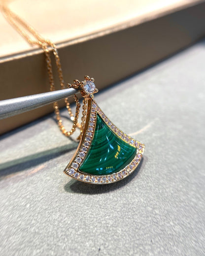[⭐Marins]DREAM MALACHITE DIAMOND PAVED PINK GOLD NECKLACE