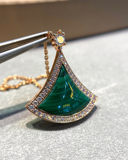 [⭐Marins]DREAM MALACHITE DIAMOND PAVED PINK GOLD NECKLACE
