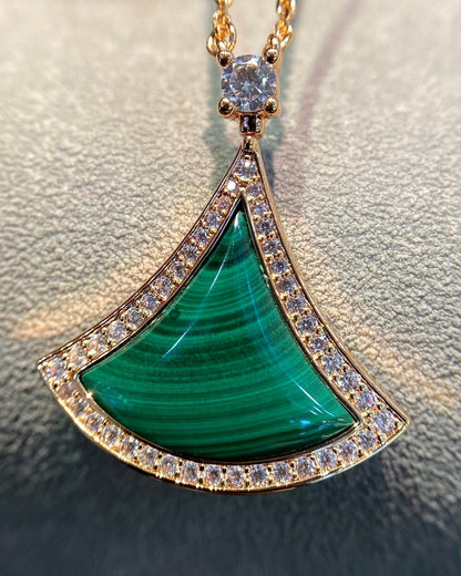 [⭐Marins]DREAM MALACHITE DIAMOND PAVED PINK GOLD NECKLACE