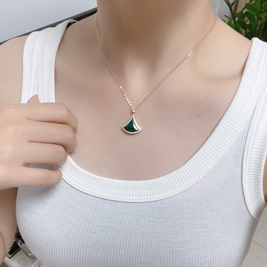 [⭐Marins]DREAM MALACHITE DIAMOND PAVED PINK GOLD NECKLACE