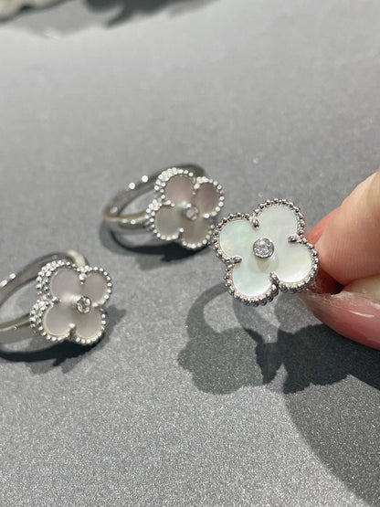 [Marin-Jewelry]BAGUE TRÈFLE ARGENT NACRE DIAMANT